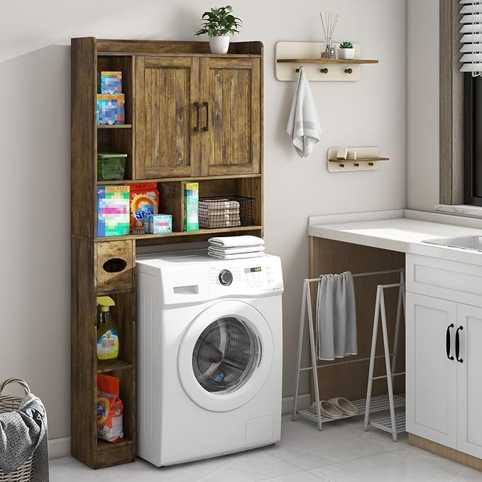 Vabches Over The Toilet Storage Cabinet, Farmhouse Storage Cabinet Over Toilet with Barn Door,Home Space-Saving Toilet Rack for Bathroom, Restroom and Laundry
