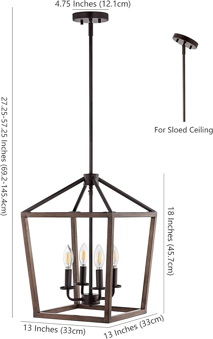 JONATHAN Y JYL1322A Pagoda 13" 4-Light Iron Farmhouse Industrial Lantern LED Pendant, Rustic, Bohemian, Coastal, for Dining Room, Kitchen, Living Room, Oil Rubbed Bronze/Faux Wood