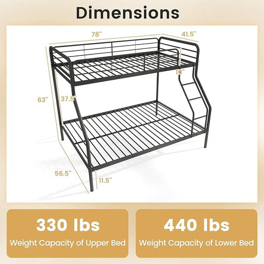Giantex Metal Bunk Beds Twin Over Full Size, Heavy Duty Bunk Bed for Teens Adults with Ladder & Guardrails, Space Saving Metal Bunk Bed for Dorm, Bedroom, Apartment, No Box Spring Needed (Black)