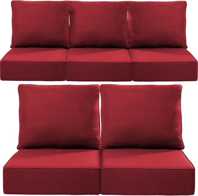 Luxury 22x24/22x25 6-Inch Outdoor Cushions for 5 Peice Patio Furniture Set - Set of 5 Water-Resistant Pillow for Dining Rocking Swivel Chairs Loveseat Couch Sectional Sofa - Red