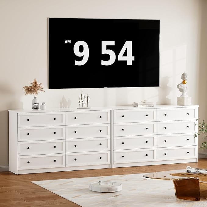 CHUWELL 8 Drawer Large Dresser for Bedroom, 55.1" Wide White Dressers & Chests of Drawers with Large Capacity Storage,Dresser for Bedroom