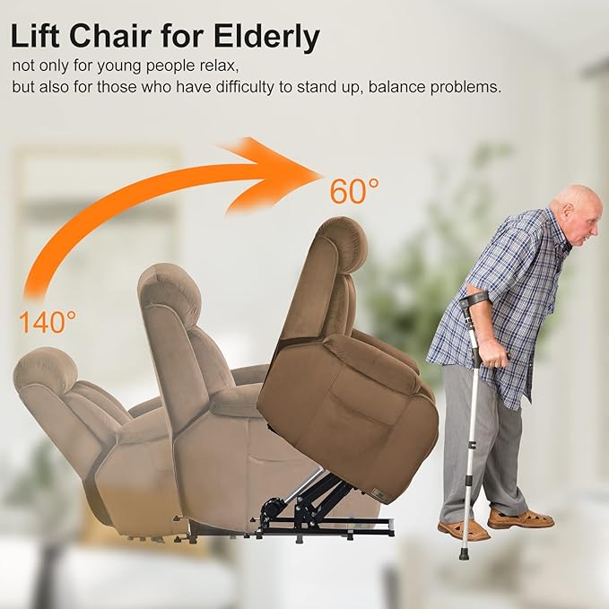 Power Lift Chair Recliners for Elderly, Modern Adult Power Lift Recliner, Velvet Upholstery Electric Lift Chair Recliner with Side Pocket for Living Room (Brown)