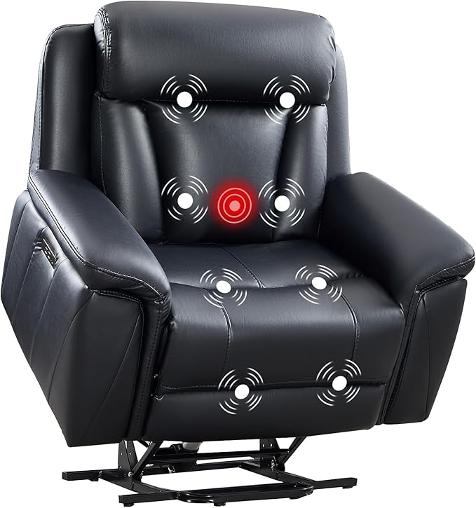 CANMOV 50" Wide Oversized Recliner, Faux Leather Power Lift Recliner Chair, Extra Large Lift Chair with Massage and Heat, Stand Up Recliner for Elderly Big and Tall,Black