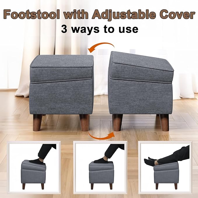 Storage Ottomans with Adjustable Cover, BOGO, Step Stool, Footrest and Seat, Ottoman Foot Rest Set for Living Room, Bedroom, Dorm, Light Gray