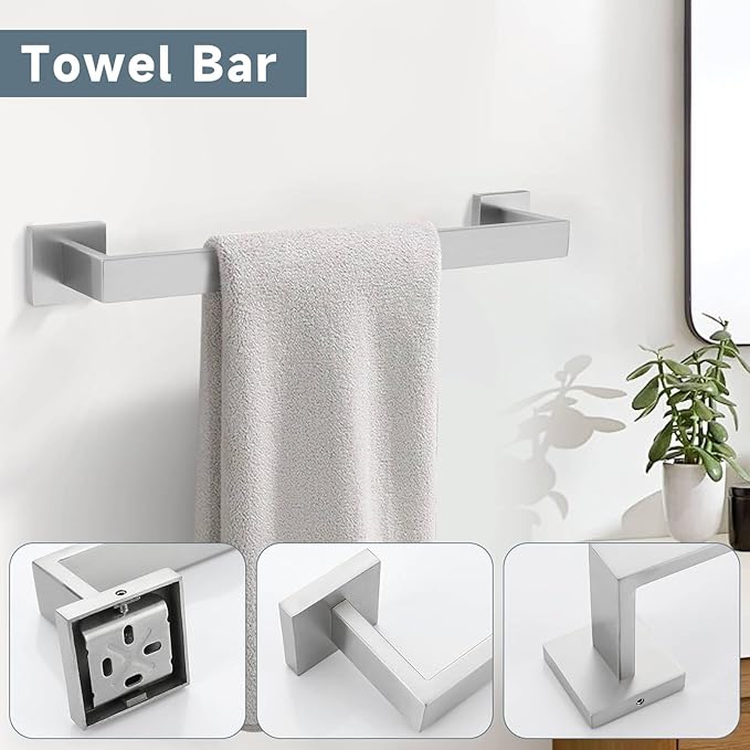 TNOMS Brushed Nickel 10-Piece Bathroom Hardware Accessories Set-Towel Bar & Holder Set for Bathroom,SUS304 Stainless Steel Bathroom Accessories Set Wall Mounted,16-Inch