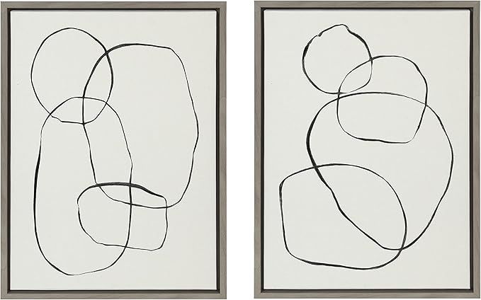 Kate and Laurel Sylvie Sylvie Modern Circles and Going in Circles Framed Linen Textured Canvas Wall Art Set by Teju Reval of SnazzyHues, 2 Piece 18x24 Gray, Decorative Abstract Art Print for Wall