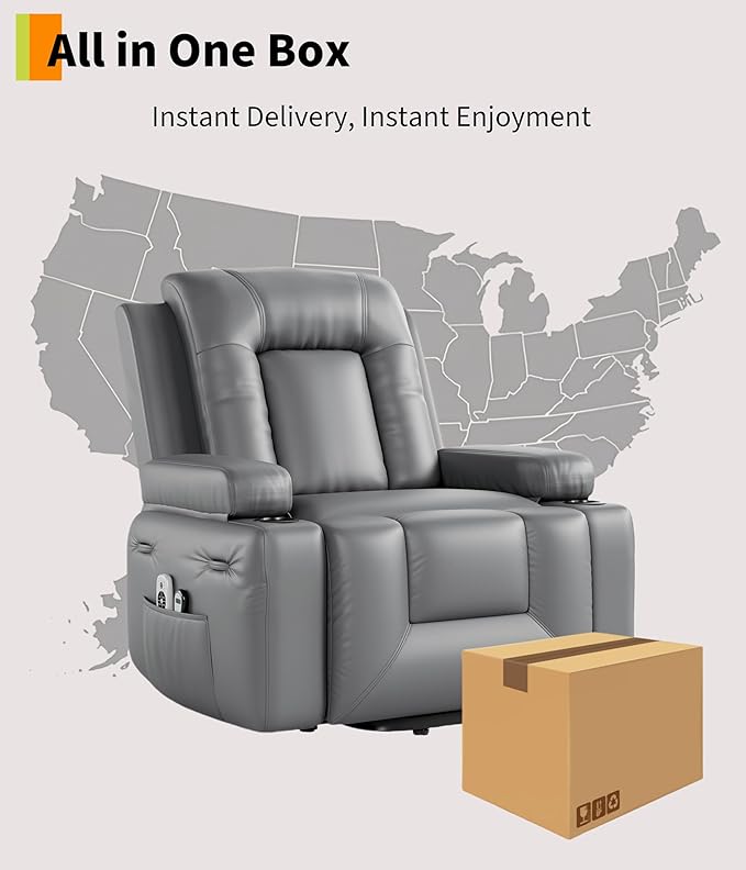 GarveeHome Power Lift Recliner Chair - Heat and Massage, Faux PU Electric Lift Recliner for Elderly & Mobility Impaired, Adjustable Back and Legs, Heavy Duty Lift Chair for Seniors