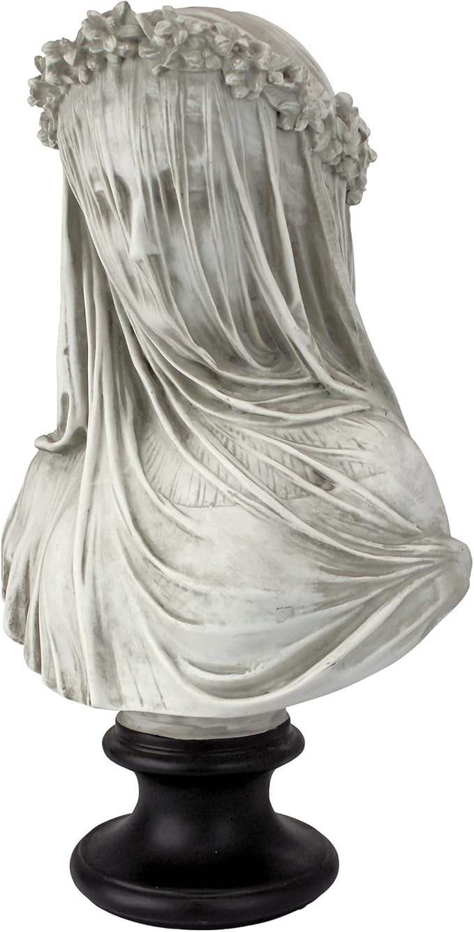 Design Toscano Veiled Maiden Indoor Bust Statue, 9 Inch Wide, 14 Inch Tall, Cast Stone Resin, Antiqued White Finish with a Black Painted Base