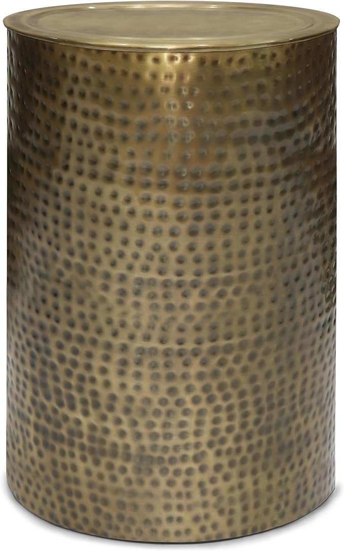 SIMPLIHOME Corbin Side Table – 16 inch Wide Metal Round Accent Table in Hammered Antique Gold, Industrial Style End Table for Living Room, Bedroom, or Office with Sturdy Base, Assembled