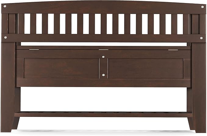 SIMPLIHOME Acadian Entryway Storage Bench - 48 inch Wide Solid Wood Hallway Seat with Shelf in Brunette Brown, Transitional Bench for Entryway or Living Room with Open Storage and Slatted Bottom