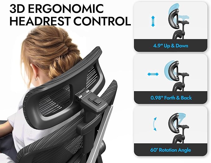 Ergonomic Office Chair - X-Shaped Computer Desk Chair Comfy, Gaming Chair, Office Chair with Lumbar Support, Mesh Office Chairs with Headrests, Desk Chair for Long Hours (Black Silver)