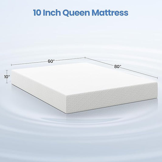 Yaheetech 10 Inch Queen Mattress, Fiberglass Free, 3 Foam Layer Cooling Gel Memory Foam Mattresses, Green Tea for Fresher Sleep, Medium Firm, CertiPUR-US Certified, Mattress in a Box