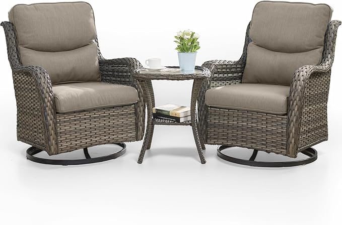 HUMMUH High Back Outdoor Swivel Rocker Patio Chairs Set of 2, with 5-Inch Thick Cushions and Side Table,All-Weather Patio Furniture for Porch,Poolside, Deck, and Yard