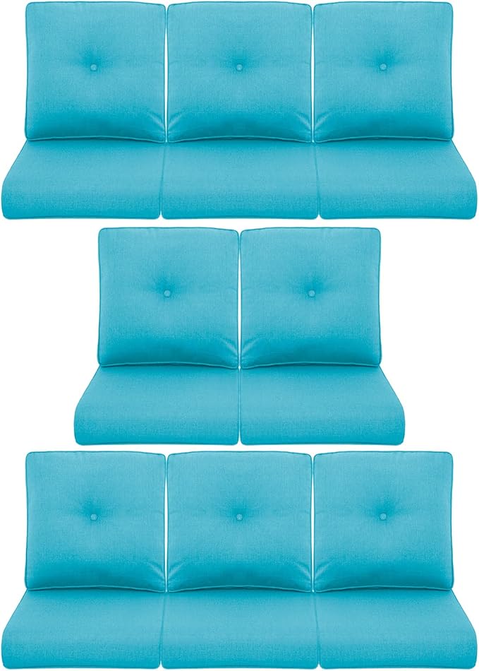 8-Piece Outdoor Patio Cushion Set - Fade & Water Resistant with Removable Olefin Cover, 22x24x4 Inch Memory Foam Cushions for Wicker Sectional Sofa – Teal/Buckle
