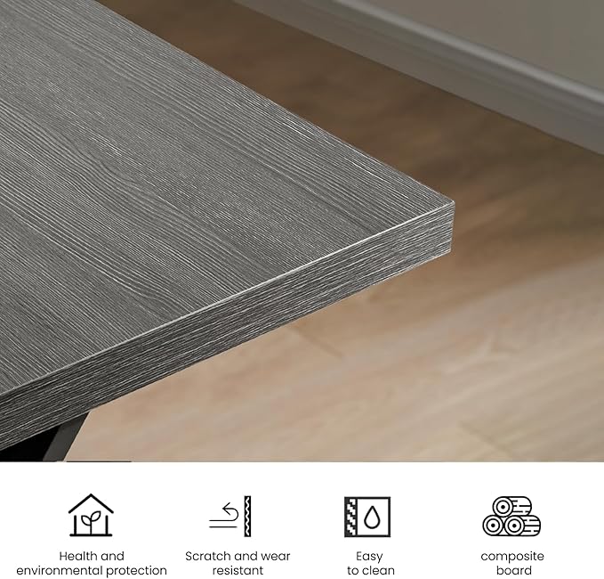 70.9Inch Office Desk, Executive Office Desk,Modern Industrial Style, Z-Shaped Table Legs, Country Black Wood Grain Top, for Home Office, Study, Conference (Ash Black)