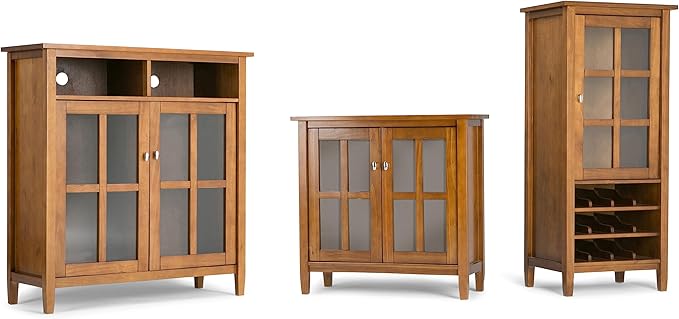 SIMPLIHOME Warm Shaker SOLID WOOD 32 inch Wide Transitional Low Storage Cabinet in Light Golden Brown for the Living Room, Entryway and Family Room