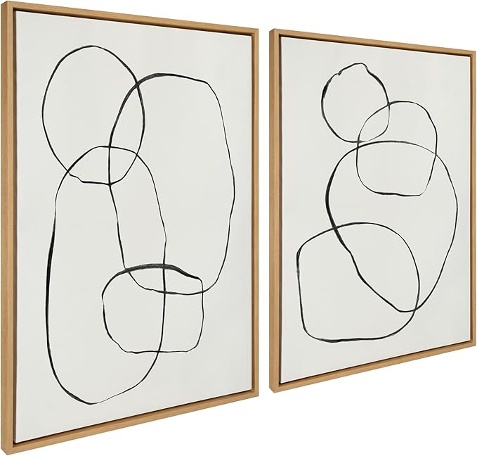 Kate and Laurel Sylvie 871 Modern Circles and 869 Going in Circles Framed Linen Textured Canvas Wall Art Set by Teju Reval of SnazzyHues, 2 Piece Set 28x38 Natural, Modern Abstract Art for Wall