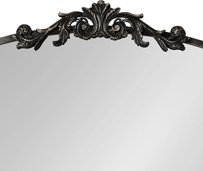 Kate and Laurel Arendahl Ornate Traditional Square Arched Mirror; 28 x 30; Antique Black; Decorative Baroque Style Arch Vintage Mirror with Wide Frame and Ornamental Crown