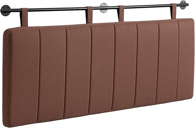 UEV Queen Headboard Only, Wall Mounted Hanging Upholstered Bed Head Board, Modern Vertical Channel Design of Fine Linen, Elegant Brown Fluted Headboard for Bedroom (Brown, Queen Size)