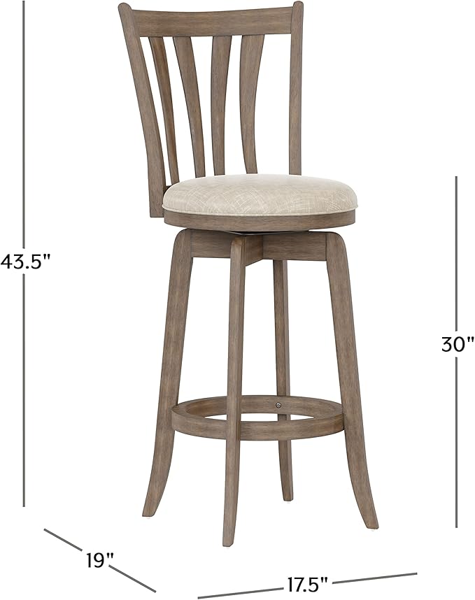 Hillsdale 29.5" Savana Wood Swival Bar Height Stool, Brown Gray