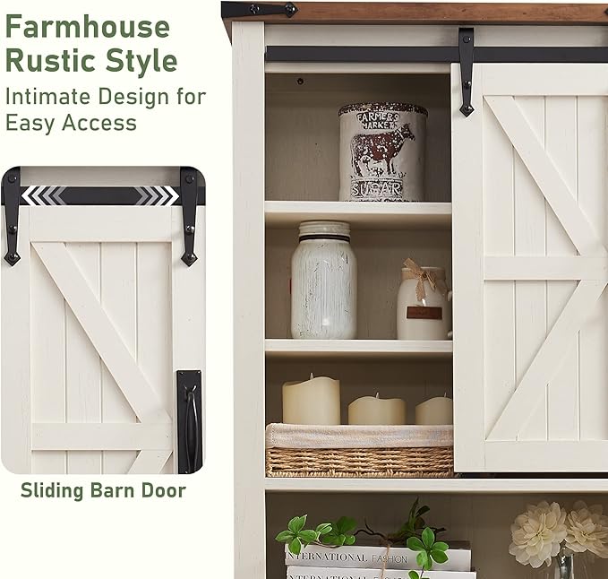 OKD Over The Toilet Storage Cabinet, Farmhouse Storage Cabinet Over Toilet with Sliding Barn Door & Adjustable Shelves, Home Space Saver for Bathroom, Living Room, Rustic Oak with Antique White