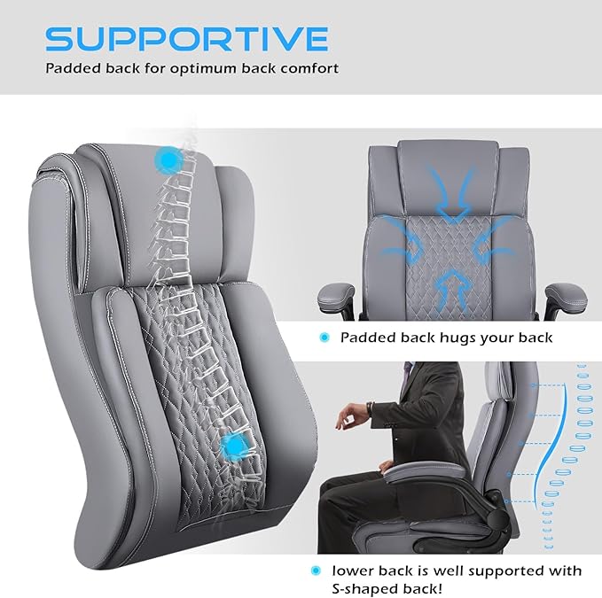 VITESSE Heavy Duty Office Chair, Executive Office Chair with Flip up Armrest,Ergonomic High Back Computer Gaming Chairs Home Office 400lbs, Big and Tall Office Chairwith Lumbar Support(Gray)