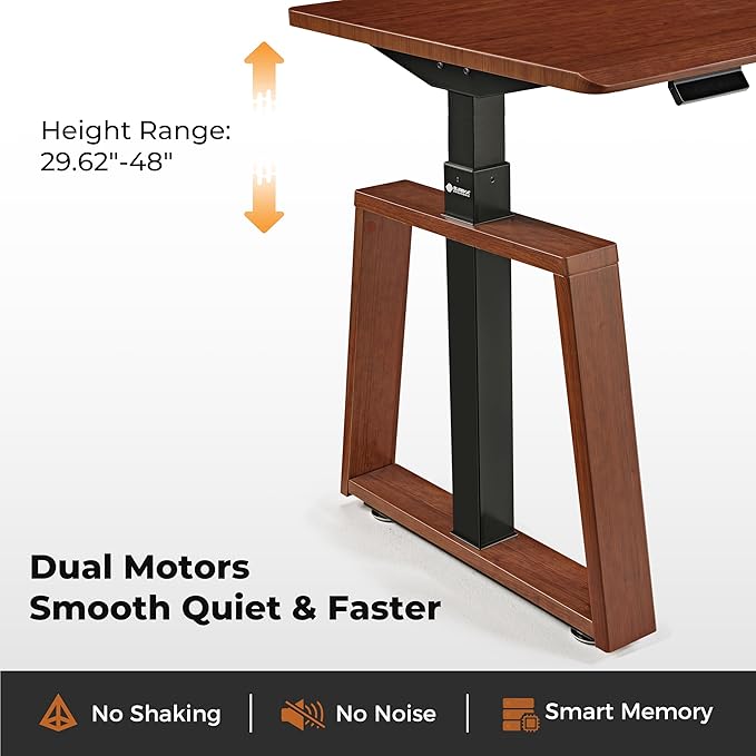 EUREKA ERGONOMIC Electric Standing Desk, 63inch Executive Computer Desk Adjustable Height Desk Modern Trapezoidal Leg Sit Stand Desk Smart APP&Touch Screen, Cherry Top