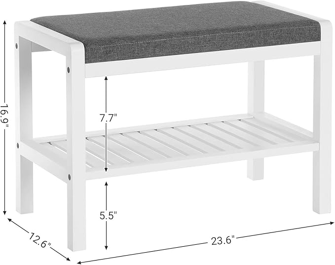 SONGMICS Shoe Rack Bench with Cushion Upholstered Padded Seat, Storage Shelf, Shoe Organizer, Holds Up to 350 lb, Ideal for Entryway Bedroom Living Room Hallway Garage Mud Room Gray and White ULBS65WN