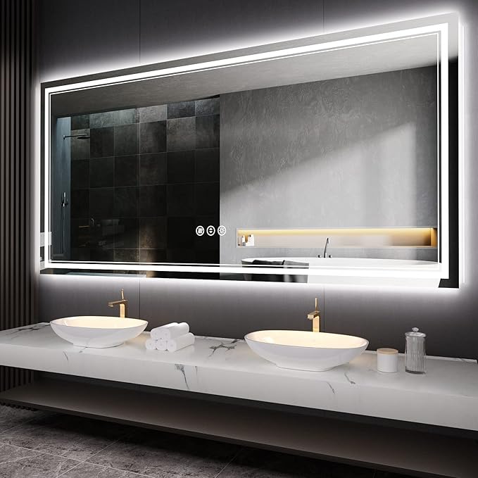 72x36 Inch LED Bathroom Mirror, Backlit and Front-lit,Large Lighted Vanity Mirror with Lights,Anti-Fog,Dimmable,ETL Listed