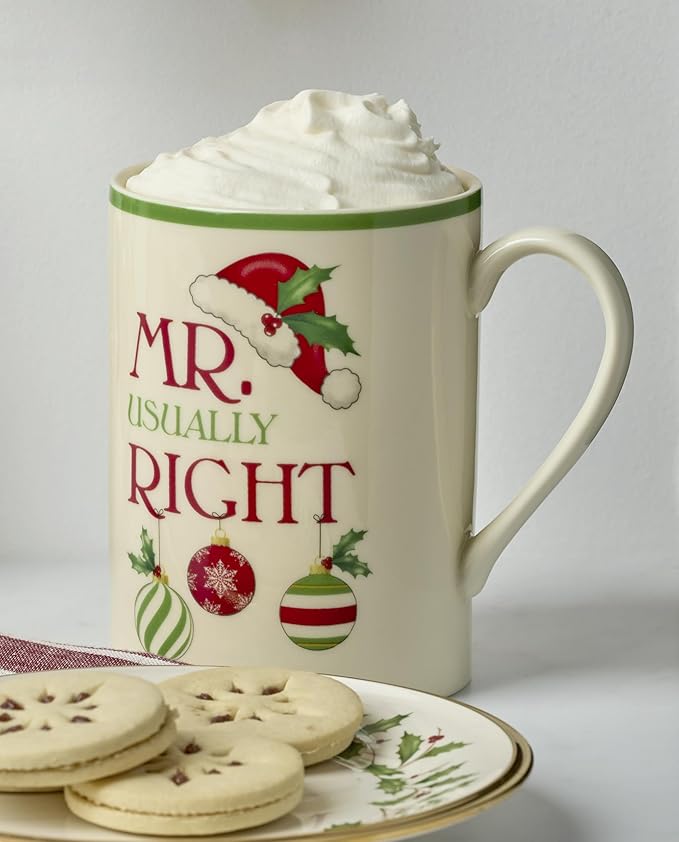Lenox 898265 Mr. & Mrs. 2-Piece Set of Festive Mugs, Service For 2, Christmas, Drinkware Set, Holiday Glasses