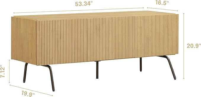 NTC Veil TV Stand with 3 Doors for TVs up to 60’’, Media Console with Vertical Groove Design and Metal Legs, Modern Entertainment Center for Living Room and Bedroom, Effortless Assembly, Sand
