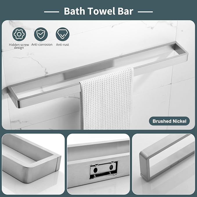 YACVCL 4-Piece Bathroom Hardware Set Brushed Nickel Towel Bar Set Premium Stainless Steel Bath Towel Holder Sets Towel Racks Wall Mounted