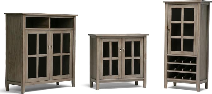 SIMPLIHOME Warm Shaker SOLID WOOD 32 inch Wide Transitional Low Storage Cabinet in Distressed Grey for the Living Room, Entryway and Family Room