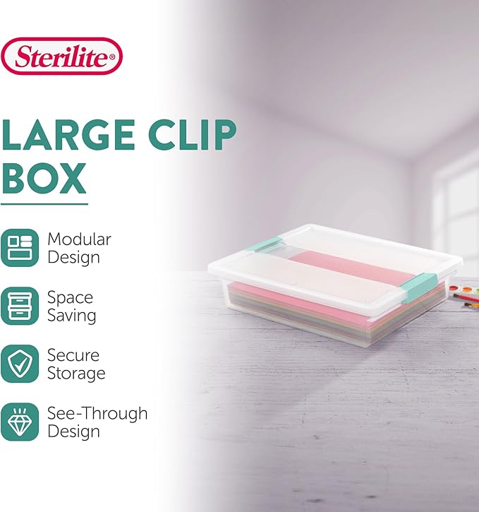 Sterilite 18-Pack Clip Box, Clear Storage for Crafts, Supplies and Office Items, Large