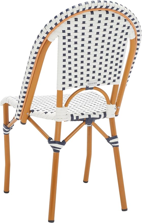 SAFAVIEH Outdoor Collection California Bistro White/Navy Side Chair Set of 2 (Fully Assembled)
