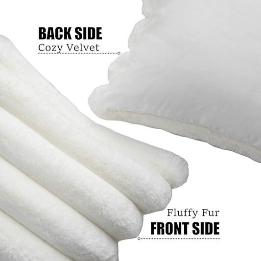 Neelvin Cream White Faux Fur Cozy Soft Striped Decorative Throw Pillow Covers 22x22 inch Set of 2,Velvet Pillowcase Cushion Case for Sofa Couch