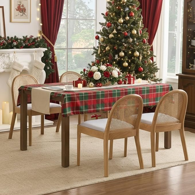Upholstered Wooden Dining Chairs Set of 2, Farmhouse Kitchen & Dining Room Chairs with Cane Back, Accent Dining Table Chairs Beige Linen Seat for Kitchen/Restaurant/Living Room, Beige