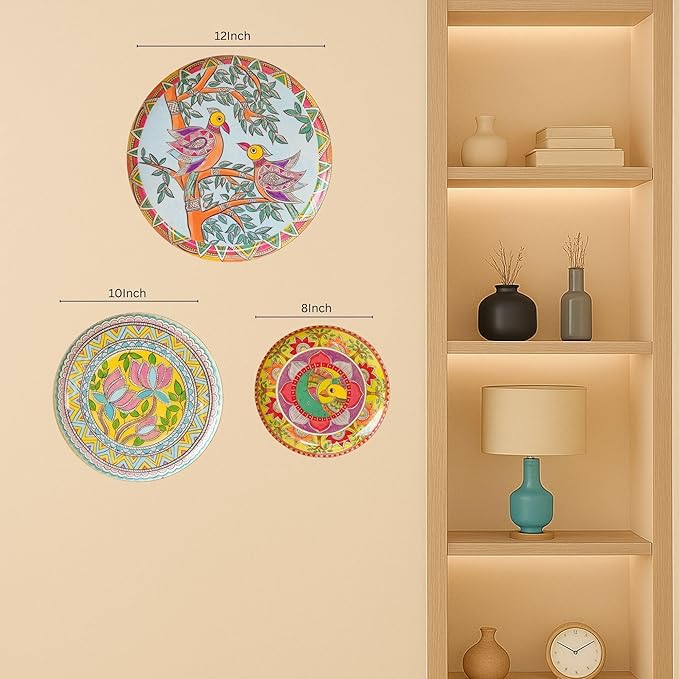 RITUALISTIC Madhubani Decorative Wall Sculpture for Home Decoration | Art Décor for Living Room | Metal Artwork | Unisex Gift Collection & Christmas gifts | Wall Plate Set of 3 Plates