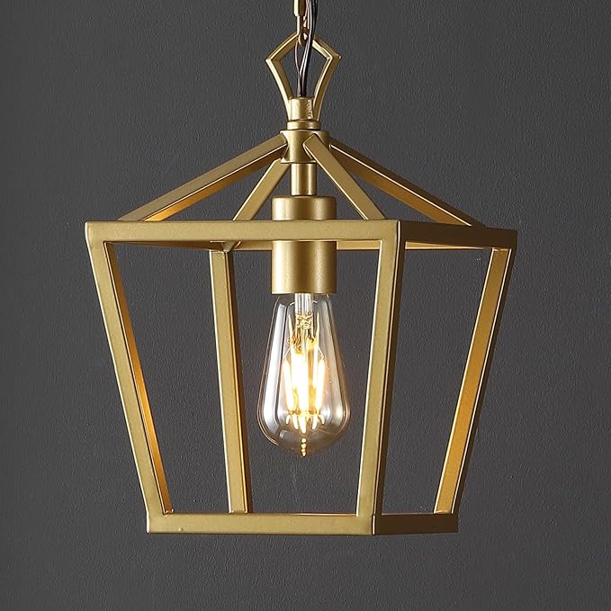 JONATHAN Y JYL7618B Pagoda 8" 1-Light Vintage Farmhouse Iron Chain Pagoda LED Pendant Minimalist, Rustic, Industrial, Classic, Casual, Living Room, Dining Room, Bedroom, Foyer, Gold Painting