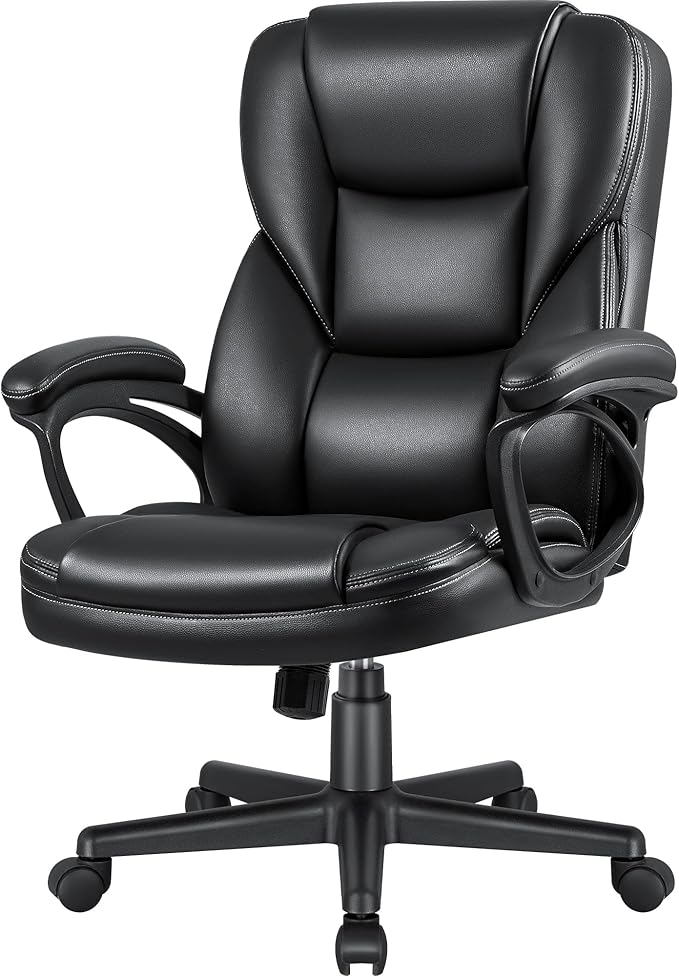 JUMMICO Executive Office Chair High Back Managerial Home Desk Chair, Adjustable Swivel Computer PU Leather Chair with Lumbar Support (Black)