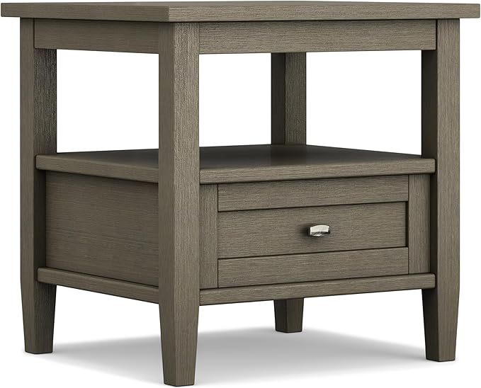 SIMPLIHOME Warm Shaker SOLID WOOD 20 inch Wide Rectangle Transitional End Side Table in Farmhouse Grey for the Living Room and Bedroom