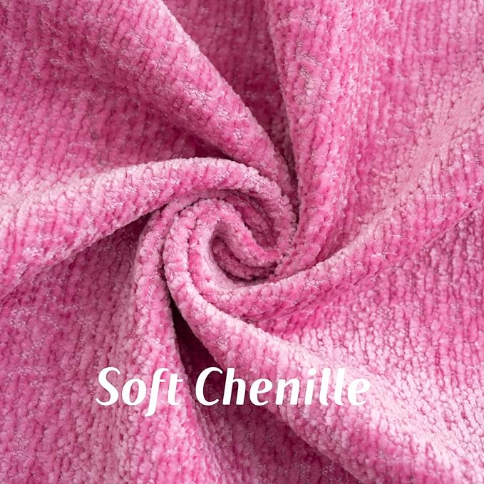 FUTEI Hot Pink Chenille Throw Pillow Covers 26x26 Inch Set of 2,Soft Cozy Bound Edge Design Euro Pillow Sham,Home Decor for Couch Bed Living Room