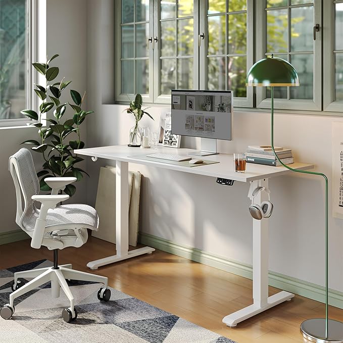 Agilestic Electric Standing Desk, Large 63 x 24 Inches Height Adjustable Desk, Sit Stand up for Work Office Home, Ergonomic Rising Computer Table with Memory Preset, White