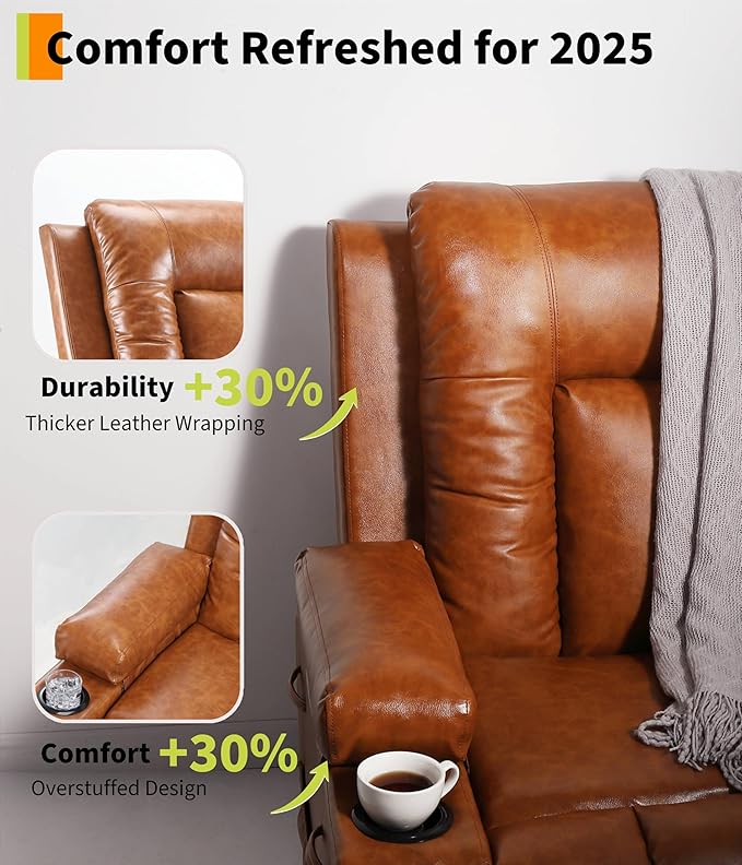 GarveeHome Power Lift Recliner Chair - Heat and Massage, Adjustable Back and Legs, PU Leather Electric Lift Chair Designed for The Elderly and People with Mobility impaired