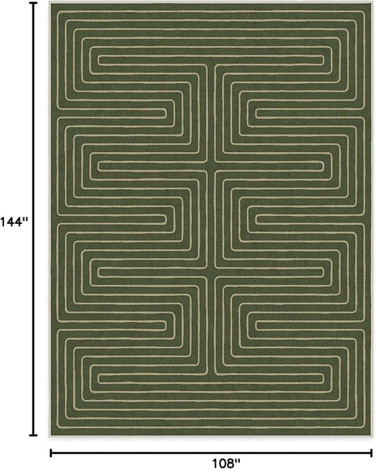 RUGGABLE x Jonathan Adler Machine Washable Modern Area Rug – Labyrinth Fern Green 9x12, Stain-Resistant, Non-Slip – Large Rugs for Living Room, Bedroom, Hallway, Entryway & Office–with Cushioned Pad