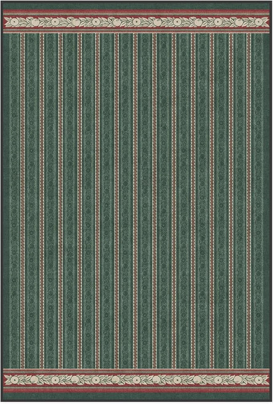 RUGGABLE x Morris & Co Machine Washable Christmas Area Rug– Fruit Stripe Spruce Green 4x6, Stain-Resistant, Non-Slip–Medium Rugs for Living Room, Bedroom, Hallway, Entryway & Office–with Standard Pad