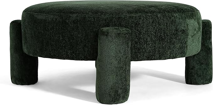 Christopher Knight Home Chobi Round Fully Ottoman Foot Stool, Velvet Pouf Footstool Ottoman Seat, Upholstered Foot Chair, Round Footrest, Modern Side Table for Living Room Bedroom Home Decor, Green