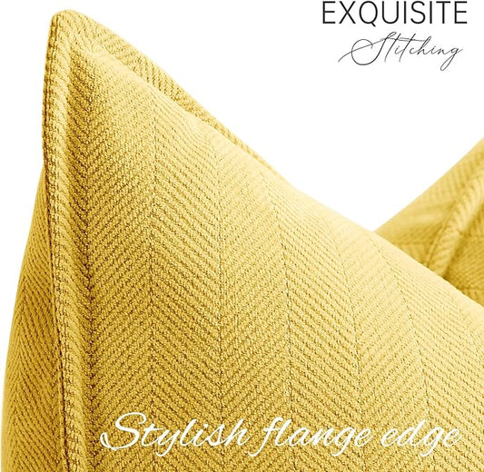 ZWJD Yellow Pillow Covers 22x22 Set of 2 Chenille Throw Pillow Covers with Elegant Design Soft and Luxurious Decorative Throw Pillows for Couch, Bed, and Home Decor