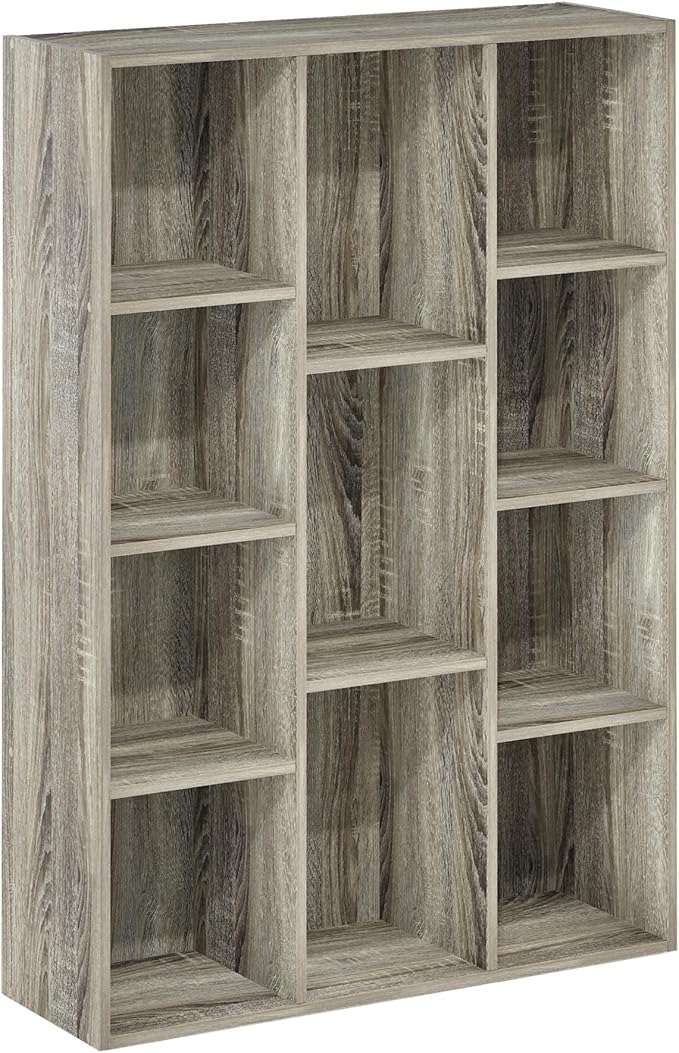 Furinno LUDER Book Shelf, 11-Cube Bookshelf, Reversible Bookcase, 9.4 x 29.1 x 41.7, for Living Room, Bedroom, Home Office, French Oak
