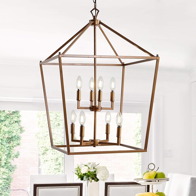 JONATHAN Y JYL7438B Pagoda Lantern Dimmable Adjustable Metal LED Pendant Classic Traditional Farmhouse Dining Room Living Room Kitchen Foyer Bedroom Hallway, 20 in, Antique Gold